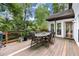 Lovely backyard deck perfect for outdoor dining, entertaining, surrounded by shade from the lush landscaping at 4300 May Apple Dr, Alpharetta, GA 30005