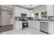 Modern kitchen featuring white cabinets, stainless steel appliances, and a stylish backsplash at 1841 Surrey Hill Cir, Lawrenceville, GA 30044