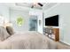 Comfortable bedroom with tray ceiling, natural light, with blue painted walls at 5114 Brendlynn Dr, Suwanee, GA 30024