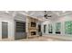 Bright and spacious living room with a stone fireplace, built in shelves, coffered ceiling and light hardwood floors at 5114 Brendlynn Dr, Suwanee, GA 30024
