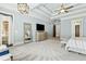Large primary bedroom with trey ceilings, carpet floors, large windows and access to a covered patio at 5114 Brendlynn Dr, Suwanee, GA 30024