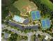 Aerial shot of community amenities including a pool, tennis courts, baseball field, and parking lot at 1722 Preserve Creek Way, Loganville, GA 30052