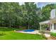 Private backyard with a stunning in-ground pool and mature trees for a serene outdoor experience at 90 Barrington Grange Dr, Sharpsburg, GA 30277