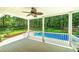 Covered outdoor porch offering views of the lush backyard and refreshing swimming pool at 90 Barrington Grange Dr, Sharpsburg, GA 30277