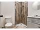 View of bathroom featuring walk-in shower with a glass door and vanity at 140 Indian Lake Dr, Hiram, GA 30141