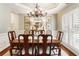 Formal dining room with a classic chandelier, framed wall art, and shutters at 4401 Madison Woods Nw Dr, Marietta, GA 30064