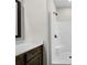 Shower stall with white fixtures and dark hardware at 389 Campground School Rd, Dallas, GA 30157