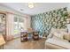 Home office featuring a floral accent wall, desk, and comfortable seating at 4020 Emerald Glade Ct, Cumming, GA 30040