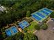 Aerial view of community tennis courts, surrounded by lush landscaping and trees at 338 Boundless Ln, Canton, GA 30114