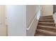 Simple carpeted staircase with white railings at 879 Tranquil Way, Hampton, GA 30228