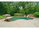 Lovely pool with a slide and patio surrounded by beautiful mature landscaping at 217 Heritage Town Pkwy, Canton, GA 30115