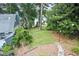 Backyard features mature trees and landscaping with lake views offering a private outdoor oasis at 6381 Lakeview Dr, Buford, GA 30518