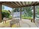 Covered patio with elegant wrought iron furniture provides a serene outdoor space for relaxation with a treeline view at 6381 Lakeview Dr, Buford, GA 30518