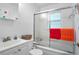 Well-lit bathroom with a shower-tub combination and a single sink vanity at 6381 Lakeview Dr, Buford, GA 30518