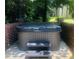 Relaxing hot tub with steps, surrounded by brick walls and lush greenery, offering a private retreat at 3233 Rockmill Dr, Ellenwood, GA 30294