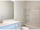 Bathroom featuring a white vanity with white counters, toilet and shower/tub combo at 3865 Shelleydale Dr # 82, Powder Springs, GA 30127