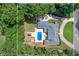 An aerial view shows property lines and surrounding landscape at 2065 Innsfail Dr, Snellville, GA 30078