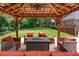 Inviting outdoor gazebo with comfortable seating, a fire pit, and a view of the lush backyard, ideal for entertaining at 2065 Innsfail Dr, Snellville, GA 30078