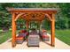 Comfortable outdoor gazebo featuring cozy seating and a coffee table, perfect for relaxing and enjoying the surrounding nature at 2065 Innsfail Dr, Snellville, GA 30078