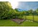 Charming backyard garden area with a wooden planter box, enclosed by a black metal fence at 2403 Wistful Way, Marietta, GA 30066
