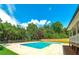 View of in-ground swimming pool from covered back porch featuring a railing at 858 Pates Creek Rd, Stockbridge, GA 30281