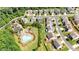 Beautiful aerial view of the neighborhood showcasing the community pool and well-manicured lawns at 3940 Frasier Dr, Cumming, GA 30028