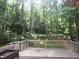 Inviting backyard with a wooden deck surrounded by lush trees providing privacy and shade at 5820 Elm Tree Dr, Buford, GA 30518