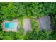 Aerial view featuring a pool, tennis court, and clubhouse, showing the community's amenities at 2291 Smokehouse Path, Lawrenceville, GA 30044
