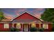 Charming red house with a lovely front porch, trimmed in white, under a picturesque sky at 7880 Rivertown Rd, Fairburn, GA 30213