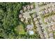 An aerial view of a neighborhood with trees and a community pool, as well as some green space at 432 Providence Walk St, Canton, GA 30114