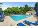 Community pool with lounge chairs, tables, and umbrellas available for residents at 3770 Wake Robin Way, Cumming, GA 30028