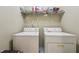 Laundry room with white washer and dryer, and wire shelving above for storage at 146 Sunset Ln, Woodstock, GA 30189
