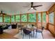 Beautiful screened-in porch featuring comfortable seating and a ceiling fan overlooking a lush backyard at 3795 Newport Bay Dr, Alpharetta, GA 30005