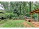 View of a wooded backyard with a shelter and lush greenery at 3229 Richwood Dr, Duluth, GA 30096
