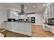 Bright kitchen features white cabinets, dark countertops, stainless appliances, and hardwood floors at 5245 Cottage Farm Rd, Johns Creek, GA 30022
