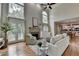 Bright living room featuring large windows, hardwood floors, a fireplace, and neutral decor at 5245 Cottage Farm Rd, Johns Creek, GA 30022