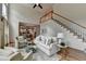Bright living room featuring hardwood floors, a staircase, and neutral decor at 5245 Cottage Farm Rd, Johns Creek, GA 30022