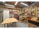 Functional basement workshop with wooden worktables and well-organized tool storage at 4653 Glory Maple Trce, Powder Springs, GA 30127