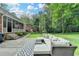 Backyard patio area with comfortable seating and a lush green lawn at 595 Glenforest Rd, Sandy Springs, GA 30328