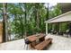 Outdoor deck with table, chairs, lounge furniture, and views of trees and water at 6178 Lake Lanier Height Rd, Buford, GA 30518