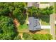 Aerial view highlighting home with private backyard, lush trees, stone patio, and well-maintained lawn at 516 Black Horse Cir, Canton, GA 30114