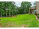 Lush green backyard with a manicured lawn, trees, and a fenced perimeter, offering privacy and space at 516 Black Horse Cir, Canton, GA 30114