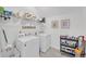 Functional laundry room with modern appliances, storage shelves, and organized cleaning supplies at 104 Woodland Ln, Canton, GA 30114