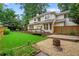 Lush backyard featuring a deck, patio, fire pit, and plenty of green space for activities at 200 Creek Run Ct, Alpharetta, GA 30005