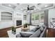 Living room features coffered ceilings, hardwood floors, built-in shelving, fireplace, and lots of natural light at 1220 Roswell Manor Cir, Roswell, GA 30076