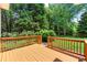 Back deck area with well-maintained lawn and plentiful trees beyond the railing at 1995 Settindown Dr, Roswell, GA 30075