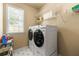 Neat laundry room with a washer and dryer, storage shelves, and a window at 1995 Settindown Dr, Roswell, GA 30075