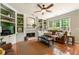 Cozy living room with a fireplace, built-in shelving, and large windows providing natural light at 1995 Settindown Dr, Roswell, GA 30075