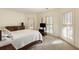 Bright bedroom featuring neutral walls, carpet, wood accents, and shuttered windows at 2250 Blackheath Trce, Alpharetta, GA 30005