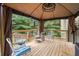 Charming outdoor deck with seating, a chandelier, and views of the surrounding greenery at 3070 Jardin Nw Ln, Kennesaw, GA 30152